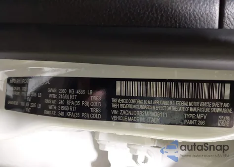 2021 Jeep Renegade Latitude 4X4 z USA, uszkodzony, nr VIN ZACNJDBB2MPM39111